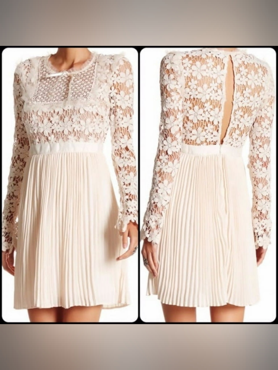 Romeo And Juliet Couture Long Sleeve Lace Overlay Pleated Dress - Size S